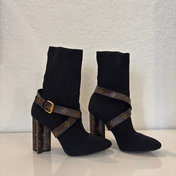 Louis Vuitton Leather Buckle Monogram Ankle Boots - Picture 1 of 7
